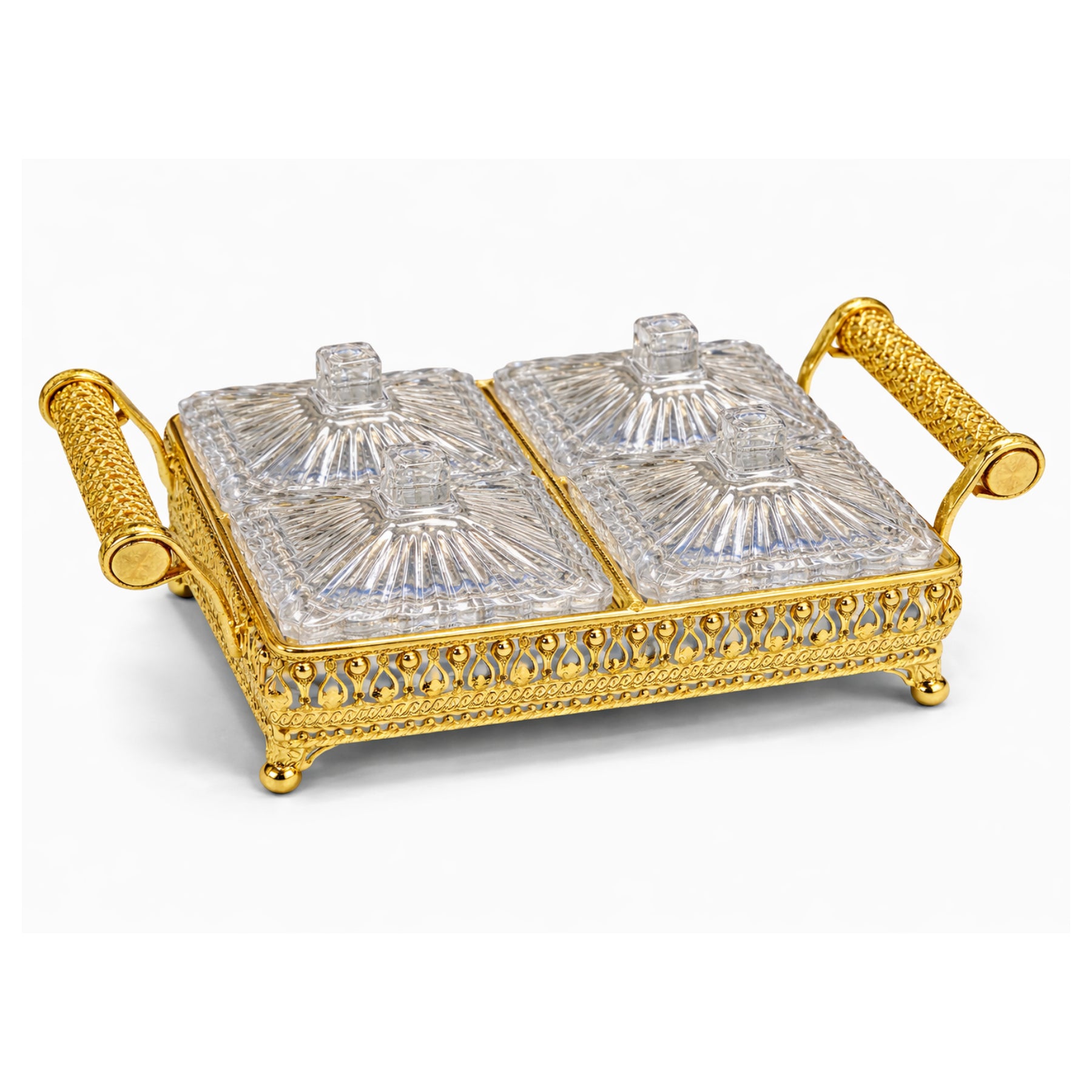 Luxury 4-Piece Crystal Candy Jar Set with Gold Serving Tray