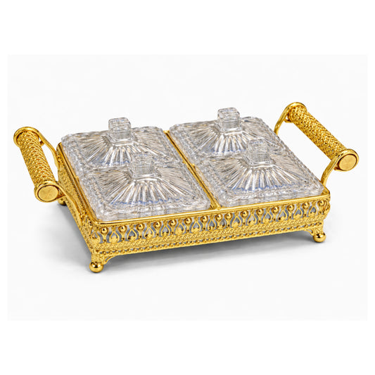4-Jar Crystal-Style Candy Set with Ornate Gold-Tone Serving Tray, 11.5 Inch