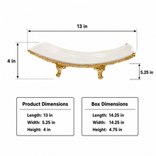 Elegant White Ceramic Centerpiece Bowl with Ornate Gold Stand 13''