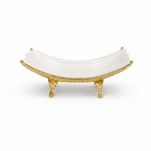 Elegant White Ceramic Centerpiece Bowl with Ornate Gold Stand 15''