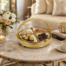 Luxury 4-Section Ceramic Snack Serving Tray with Gold Basket Handle