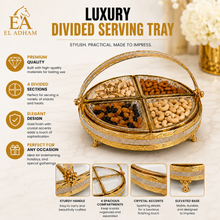 Luxury 4-Section Ceramic Snack Serving Tray with Gold Basket Handle