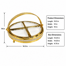 Luxury 4-Section Ceramic Snack Serving Tray with Gold Basket Handle
