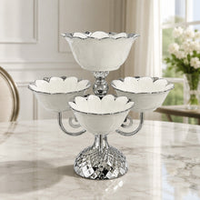 Luxury Silver 6-Bowl Tiered Dessert Stand with Floral Procelain Bowls