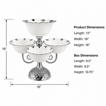 Luxury Silver 6-Bowl Tiered Dessert Stand with Floral Procelain Bowls