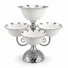 Luxury Silver 6-Bowl Tiered Dessert Stand with Floral Procelain Bowls