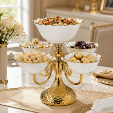 Luxury Gold 6-Bowl Tiered Dessert Stand with Floral Procelain Bowls
