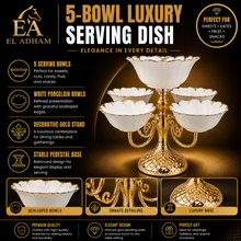 Luxury Gold 6-Bowl Tiered Dessert Stand with Floral Procelain Bowls