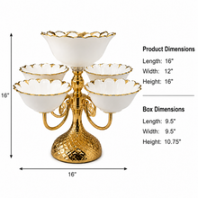 Luxury Gold 6-Bowl Tiered Dessert Stand with Floral Procelain Bowls