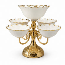 Luxury Gold 6-Bowl Tiered Dessert Stand with Floral Procelain Bowls