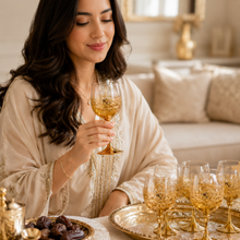 Luxury Gold Tea Cup Set with Ornate Filigree Holders - 6 Piece Set