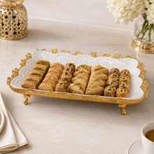 Luxury Embossed Ceramic Serving Tray with Ornate Gold Frame