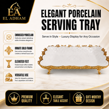 Luxury Embossed Ceramic Serving Tray with Ornate Gold Frame