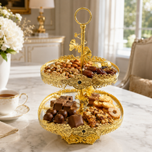 Luxury Gold 2-Tier Dessert Stand with Ornate Filigree Trays