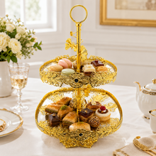 Luxury Gold 2-Tier Dessert Stand with Ornate Filigree Trays