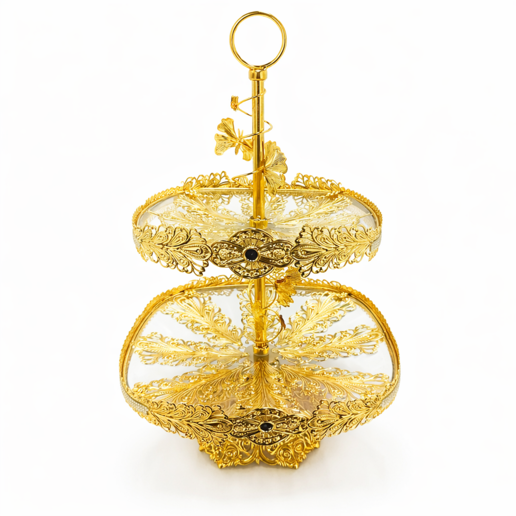 Luxury Gold 2-Tier Dessert Stand with Ornate Filigree Trays