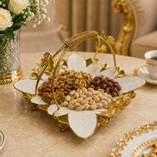 Luxury Floral Ceramic Serving Tray with Gold Handle Basket