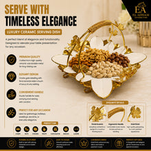 Luxury Floral Ceramic Serving Tray with Gold Handle Basket