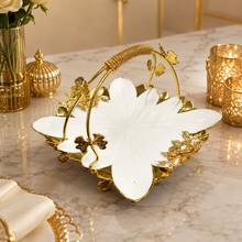Luxury Floral Ceramic Serving Tray with Gold Handle Basket