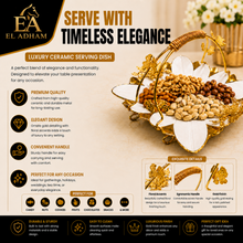 Luxury Floral Ceramic Serving Tray with Gold Handle Basket