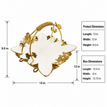 Luxury Floral Ceramic Serving Tray with Gold Handle Basket