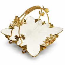 Luxury Floral Ceramic Serving Tray with Gold Handle Basket