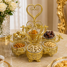 Luxury 6-Bowl Crystal Candy Serving Stand with Gold Heart Handle
