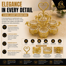 Luxury 6-Bowl Crystal Candy Serving Stand with Gold Heart Handle