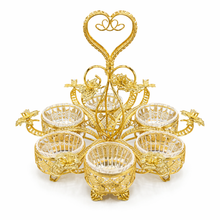 Luxury 6-Bowl Crystal Candy Serving Stand with Gold Heart Handle