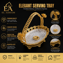 Luxury Crystal Serving Tray with Ornate Gold Basket Handle