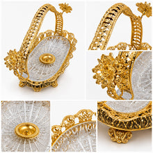 Luxury Crystal Serving Tray with Ornate Gold Basket Handle
