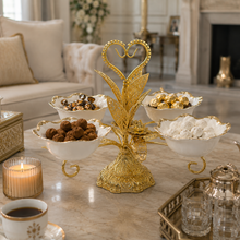 Luxury 4-Bowl Porcelain Candy Serving Stand with Gold Tropical Frame