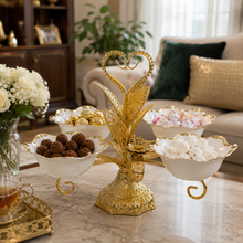 Luxury 4-Bowl Porcelain Candy Serving Stand with Gold Tropical Frame
