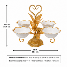 Luxury 4-Bowl Porcelain Candy Serving Stand with Gold Tropical Frame