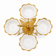 Luxury 4-Bowl Porcelain Candy Serving Stand with Gold Tropical Frame