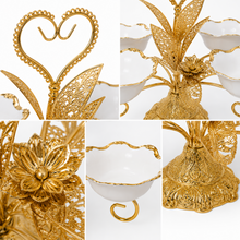 Luxury 4-Bowl Porcelain Candy Serving Stand with Gold Tropical Frame