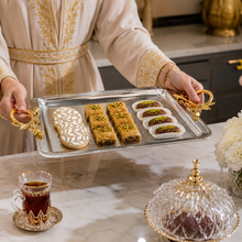 Elegant Chrome Serving Tray with Gold Handles 23'' x 13''