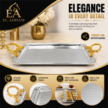 Elegant Chrome Serving Tray with Gold Handles 23'' x 13''