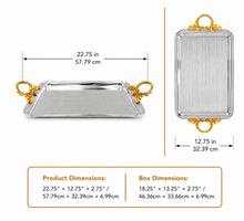 Elegant Chrome Serving Tray with Gold Handles 23'' x 13''