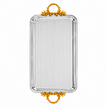Elegant Chrome Serving Tray with Gold Handles 23'' x 13''