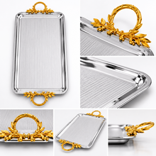 Elegant Chrome Serving Tray with Gold Handles 23'' x 13''