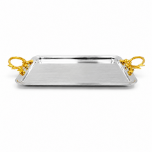 Elegant Chrome Serving Tray with Gold Handles 23'' x 13''