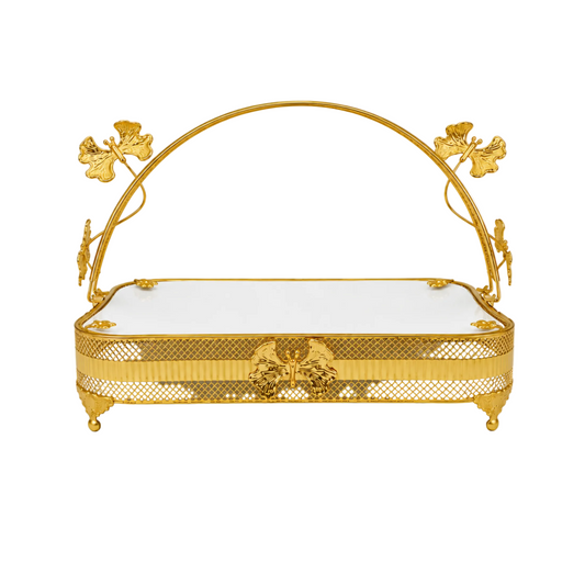 Royal Craft Glass Fruit Basket with Gold-Tone Floral Frame, 13.5 Inch