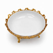 Royal White Ceramic Centerpiece Bowl with Gold Ornate Base