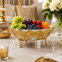 White Ceramic Centerpiece Bowl with Ornate Gold-Tone Base, 9.5 Inch