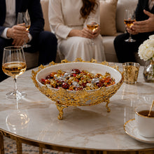 Royal White Ceramic Centerpiece Bowl with Gold Ornate Base