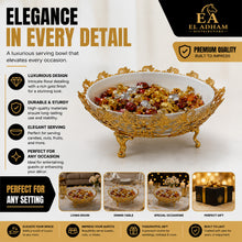 Royal White Ceramic Centerpiece Bowl with Gold Ornate Base