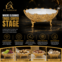 White Ceramic Centerpiece Bowl with Ornate Gold-Tone Base, 9.5 Inch
