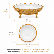 White Ceramic Centerpiece Bowl with Ornate Gold-Tone Base, 9.5 Inch
