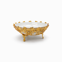 Royal White Ceramic Centerpiece Bowl with Gold Ornate Base